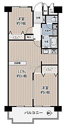 朝日プラザ松原A棟 2LDKの間取図画像