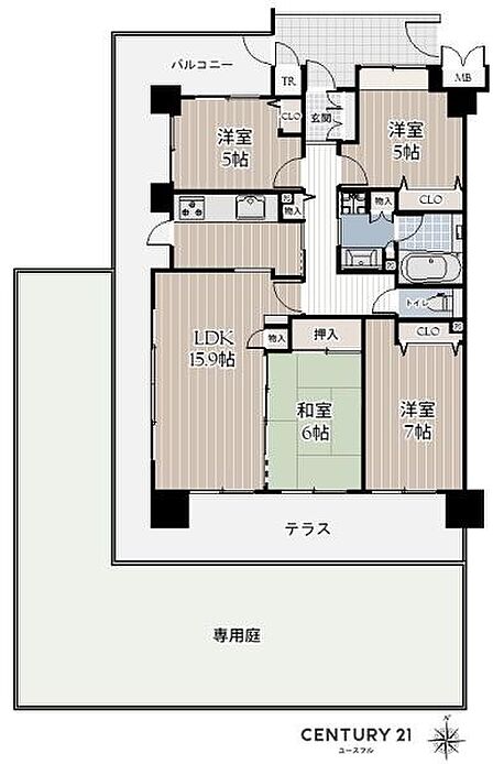 専有面積:87.47平米 バルコニー面積:37.94平米 間取り:4LDK!