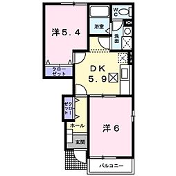 モンポローニヤ 2DKの間取図画像