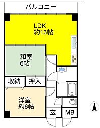 シティライフ長浜 2LDKの間取図画像