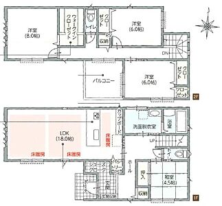 間取り：4LDK、2階建て！シューズクロークとウォークインクローゼットつき。