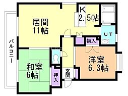 パークハイツD 2LDKの間取図画像