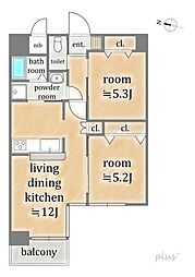 デ・リード今出川通 2LDKの間取図画像