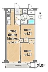 西京極ガーデンハイツ 2LDKの間取図画像