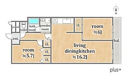 花園スカイハイツ 2LDKの間取図画像