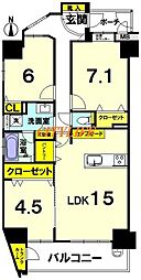 レスタージュ西陣 3LDKの間取図画像