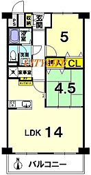 衣笠グリーンハイツ 2LDKの間取図画像