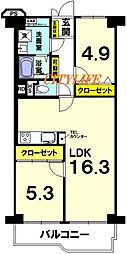梅小路スカイハイツA棟 2LDKの間取図画像