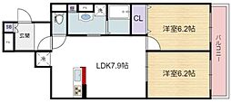 パティオ北加賀屋南棟 2LDKの間取図画像