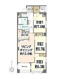 アボリアスコート笹塚ウェスト 3LDKの間取図画像
