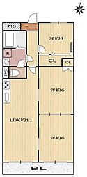 朝日プラザ小阪 3LDKの間取図画像