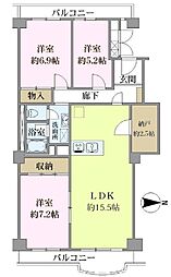 新松戸サンライトパストラル壱番街C棟 3SLDKの間取図画像