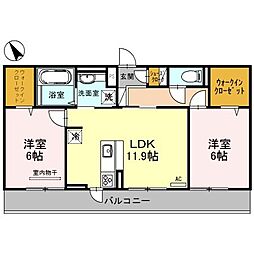 フィオーレ　ヴェルテ　守山市阿村 1階2LDKの間取り