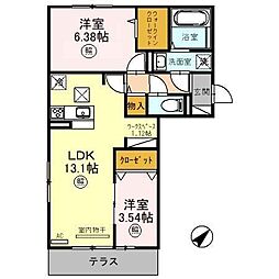 カーサ近江富士 2LDKの間取図画像