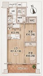 マストタワー安堂寺 2LDKの間取図画像