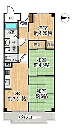 シャルマンコーポ摂津富田 3DKの間取図画像
