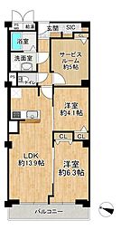 高槻スカイハイツ 2SLDKの間取図画像