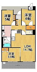 キングマンションシーブリッサ此花 3LDKの間取図画像
