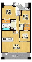 キングマンション大阪ベイ 3LDKの間取図画像
