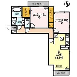 ルミエールMK2 1階2LDKの間取り