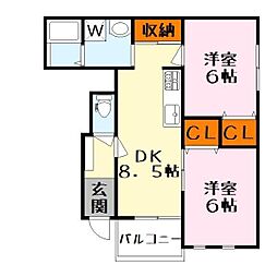 モンレーヴ平津 2DKの間取図画像