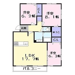 コルデュ瀬田 3LDKの間取図画像