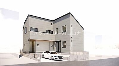外観:外観完成予想パース(外観の完成予想図です。周辺画像はイメージで実際のものとは異なります。) 外観:外観完成予想パース(外観の完成予想図です。周辺画像はイメージで実際のものとは異なります。)