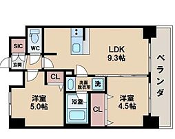 エステムプラザ難波WEST2プレディア 2LDKの間取図画像
