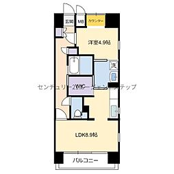 宮崎ミッドタウンサウスタワー 9階1LDKの間取り