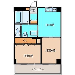 デュアルカーサ横町 2DKの間取図画像
