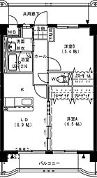 アンソレイエB 2LDKの間取図画像