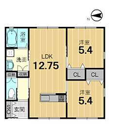 京福電気鉄道嵐山本線 山ノ内駅 徒歩6分 2LDKの間取り