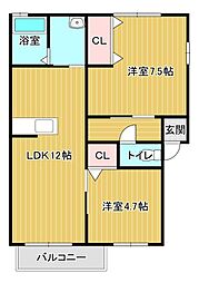 メゾン・ド知古B 2LDKの間取図画像
