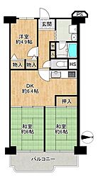 小阪パークハイツ2号棟 3DKの間取図画像