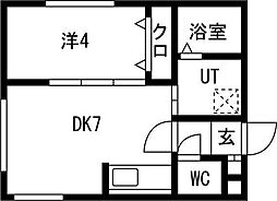 札幌市営東豊線 美園駅 徒歩4分の賃貸マンション 2階1LDKの間取り