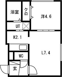 ルリ美園 2階1LDKの間取り