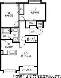 ノースヴィラ弐番館 2LDKの間取図画像