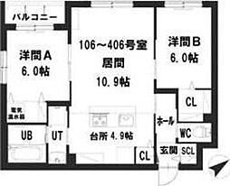 グランメールアサヒ6 2LDKの間取図画像