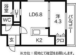 アンクレー南郷 1DKの間取図画像