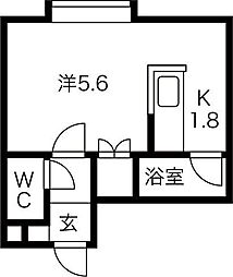 フォレストヒルズ東札幌 1Kの間取図画像