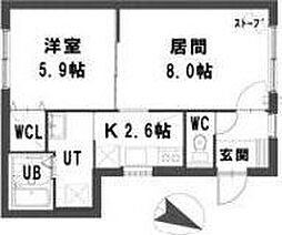 グランメール24軒1-6B 1LDKの間取図画像