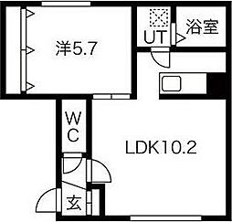 ドゥラル 1LDKの間取図画像