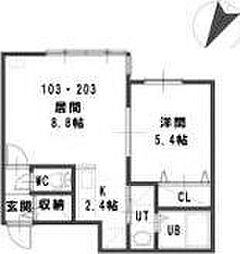 ルミエール本通11南 1LDKの間取図画像