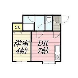 プルミエ21 1階1DKの間取り