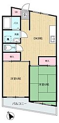 コーポベルライズ 2DKの間取図画像