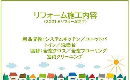 2021年5月リフォーム完了につき、即日内覧可能です。お気軽にお問い合わせください。