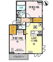 グランコンフォール神ノ川 2LDKの間取図画像