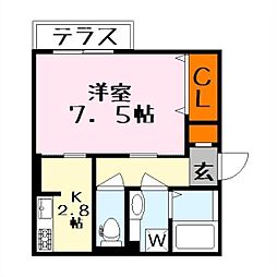グランシャリオ二町A棟 1Kの間取図画像