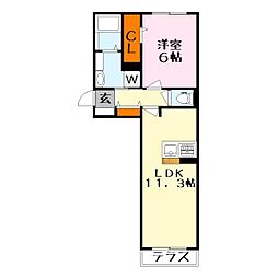 グランシャリオ二町A棟 1LDKの間取図画像