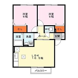 コーポミズホ 2LDKの間取図画像